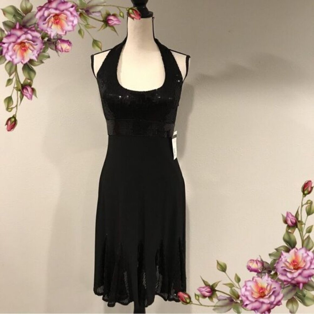 Black Cachet Halter Sequin Dress